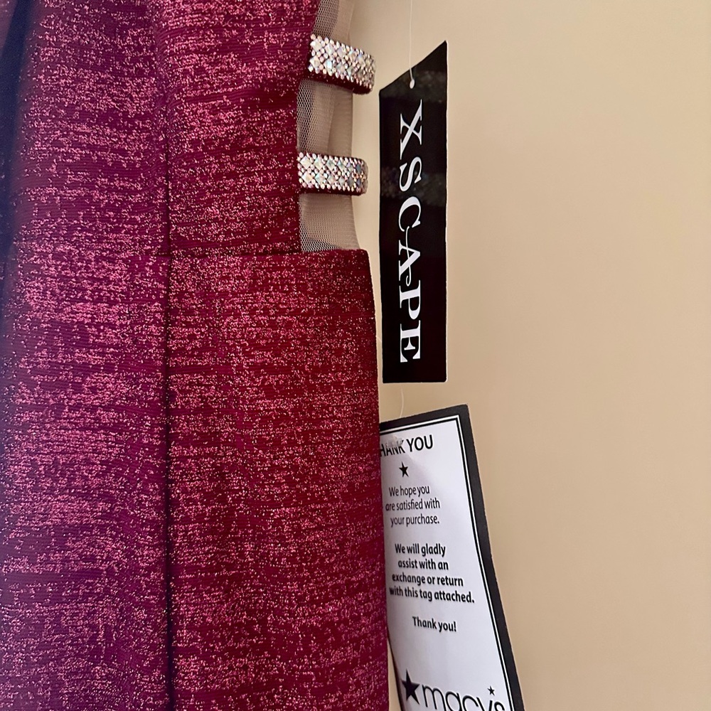 Xscape Burgundy Evening Dress with Rhinestone Detail- brand new, never worn - Picture 4 of 5